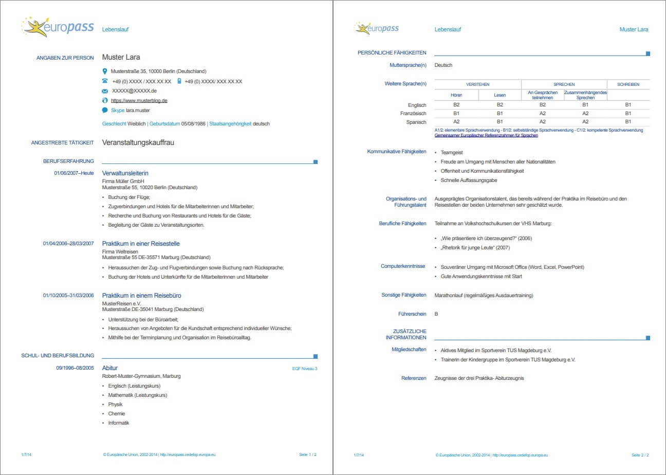 cv europeo ejemplo