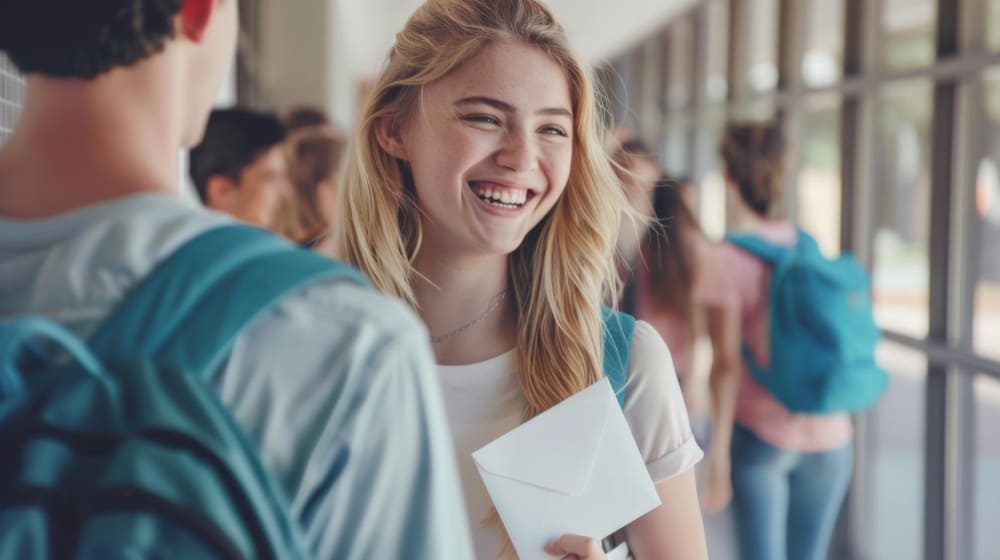 estudiante recibiendo una carta de estudios